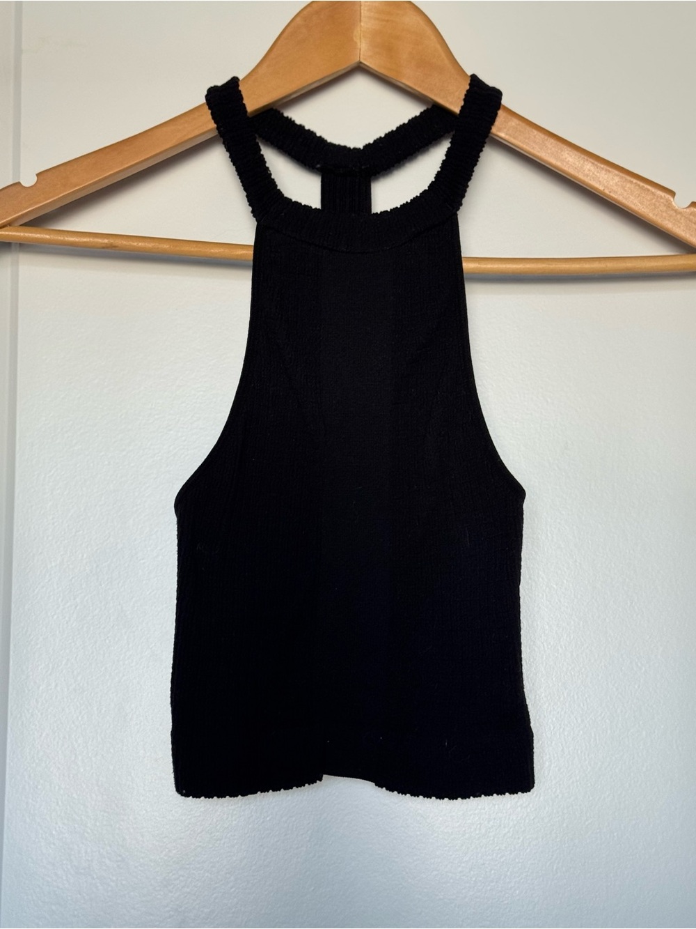 Free People Black Ribbed Halter-Neck Tank, XS/S